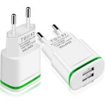 Chargeur mural usb, lot de 2, 2, 1 a 5 v, 2 ports, adaptateur d'alimentation led universel de remplacement ...