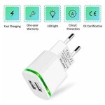Chargeur prise usb secteur, 2 - pack 2. 1a 5v 2 ports adaptateur alimentation universel led replacement ...