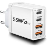 Chargeur rapide 55w - multi secteur - 4 ports usb - compatible iphone, ipad, samsung - protection s�curis�e ...