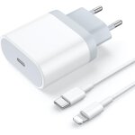 Chargeur rapide usb - c 20 w et c�ble lightning 1 m, adaptateur secteur, charge rapide pour iphone 14 ...