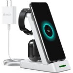 Chargeur sans fil 3 - en - 1 pour t�l�phone, montre intelligente samsung, �couteurs white