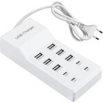 Chargeur usb � 10 ports, 50 w, 5 v, multiple, 10 ports, hub, station de charge rapide, pour t�l�phones ...
