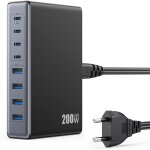 Chargeur usb c multiple 200 w, prise usb c gan iii 8 ports qc4. 0 + pd chargeur rapide 65 w usb c chargeur ...