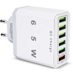 Chargeur usb multiple, 65w 6 ports usb chargeur rapide avec qc 3. 0 smart fast charger, universel adaptateur ...
