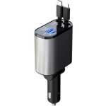 Chargeur de voiture r�tractable 60 w, chargeur t�l�phone 4 en 1, c�bles charge rapide et adaptateur de ...