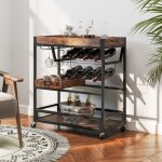 Chariot de bar chariot de cuisine � 3 niveaux avec plateau amovible casier � vin avec roulettes verrouillables ...