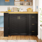 Chariot de bar extensible avec 2 portes et 3 tiroirs, roulant, comptoir ext�rieur en bois, noir