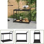 Chariot de bar noir 100x45x83 cm rsine tresse - chariot de service - chariot roulant - chariot bar ...