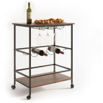 Chariot de bar relaxdays, 2 niveaux, porte - bouteilles et porte - verres, hxlxp:82x60x45 cm, brun / ...