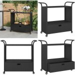 Chariot de bar avec tiroir noir 100x45x97 cm rsine tresse - chariot de bar - chariot de service - chariot ...