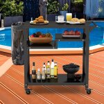 Chariot de barbecue d'ext�rieur � 3 �tag�res desserte de jardin avec 4 roues verrouillables crochets ...