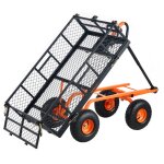 Chariot a benne basculante, capacite de charge 181 kg, chariot de jardin en metal robuste avec cadre ...