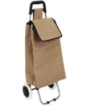 Chariot de courses 2 roues en toile de jute marron avec une poche (h95cm)