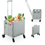 Chariot de courses avec couvercle, caisse pliable  roulettes, poigne inclinable, 35 kg, gris - relaxdays ...