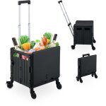 Chariot de courses avec couvercle, caisse pliable  roulettes, poigne inclinable, 35 kg, noir - relaxdays ...