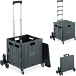 Relaxdays - chariot de courses monte escalier, caisse  roulettes, couvercle et poigne, jusqu' 35 kg, ...