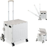 Relaxdays - chariot de courses monte escalier, pliable, caisse  roulettes avec couvercle, jusqu' 50 ...