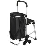 Chariot de courses pliable caddie de courses portable � roulettes avec si�ge pliable, sac amovible, 46x59, ...