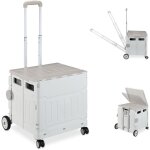 Relaxdays - chariot de courses pliable, caisse  roulettes, avec couvercle, poigne inclinable, 50 kg, ...