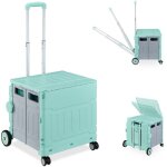 Relaxdays - chariot de courses pliable, caisse  roulettes, avec couvercle, poigne inclinable, 50 kg, ...