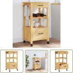 Chariot de cuisine monza 48x40x90 cm bois massif de pin - chariot de cuisine - chariot � l�gumes - meuble ...