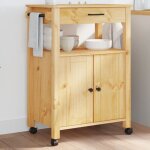 Chariot de cuisine, chariot de service, desserte de cuisine monza 60x40x90 cm bois massif de pin wrg382943 ...