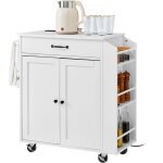 Desserte chariot deilot de cuisine, 66 cm, desserte mobile avec armoire de rangement, table avec prise ... Desserte chariot deilot de cuisine, 66 cm, desserte mobile avec armoire de rangement, table avec prise ...