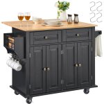 Chariot deilot de cuisine, 90 cm, desserte de cuisine mobile de dessus en bois avec armoire de rangement, ...