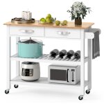 Chariot desserte roulant � 3 niveaux avec plan de travail en bois, 2 tiroirs, 2 �tag�res ouvertes et ...