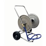 Chariot d�vidoir relaxdays, jusqu'� 200 m, mobile, h x l x p 94 x 61 x 60 cm, enrouleur de tuyau, inox, ...