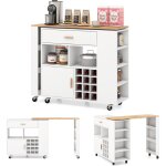 Chariot Îlot avec table rotative, 120 x 40 x 100 cm, desserte de cuisine à roues, avec casier à vin, ... Chariot Îlot avec table rotative, 120 x 40 x 100 cm, desserte de cuisine à roues, avec casier à vin, ...