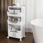 Chariot � linge multi - �tages, 3 compartiments, panier � linge sur roulettes, 41, 6 x 29, 7 x 88, 8 ...