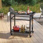 Chariot pour plancha / barbecue � 2 etag�res desserte de jardin sur roulettes avec 4 crochets 108 x 50, ...