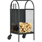 Chariot - porte bûches - range bûches - multi - accessoires avec 2 roulettes métal noir Chariot - porte bûches - range bûches - multi - accessoires avec 2 roulettes métal noir