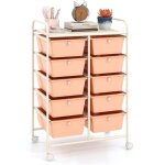Chariot de rangement 10 tiroirs en pp, tour de rangement, salle de bain, maquillage, cuisine, rose p�che ...