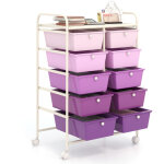 Chariot de rangement 10 tiroirs en pp, tour de rangement, salle de bain, maquillage, cuisine, violet