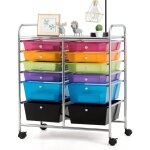 Chariot de rangement 12 tiroirs, 64 x 38 x 75 cm, tour de rangement  roulettes, cadre en acier, pour ...
