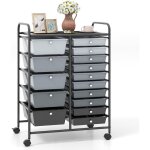 Chariot de rangement 15 tiroirs en pp empilables amovibles, tour de rangement  roulette, cadre en mtal, ...