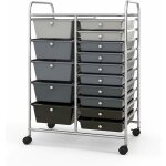 Chariot de rangement 15 tiroirs en pp empilables amovibles, tour de rangement  roulette, cadre en mtal, ...