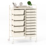 Chariot de rangement 15 tiroirs en pp, tour de rangement � roulette, cadre en m�tal, pour �cole, bureau, ...