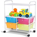 Chariot de rangement 4 tiroirs, 63 x 37 x 74, 5 cm, tour de rangement  roues, cadre en acier, pour chambre, ...