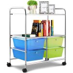 Chariot de rangement 4 tiroirs, 63 x 37 x 74, 5 cm, tour de rangement  roues, cadre en acier, pour chambre, ...