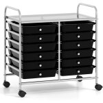 Chariot de rangement  roulettes 12 tiroirs en pp, tour de rangement avec tablette, roues universelles, ...