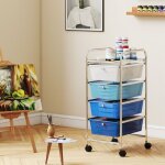 Chariot de rangement � roulettes avec 4 tiroirs plastiques amovibles tour de rangement � roulettes cadre ...