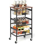 Chariot de rangement  roulettes, desserte 4 niveaux, paniers extractible, tiquettes diy au craie, plateau ...