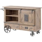Massivmoebel24 - chariot de service en bois de manguier 120x45x85, vernis beige, railway 397