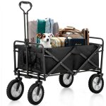 Chariot de jardin pliable tout - terrain extrieur avec poignes rglables, sac en tissu et la roue avant ...
