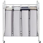 Chariot de tri de linge  4 sections, panier  roulettes robuste avec roues verrouillables, 4 sacs amovibles ...