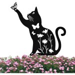 Chat dcoratif, statues d'extrieur jardin chat en mtal, piquet creux chat noir, pour la dcoration ...