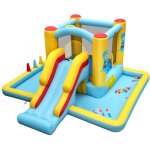 Ch�teau gonflable g�ant 7 en 1 pour enfants avec toboggan tunnel panier de basket jeu de lancer d'anneaux ...